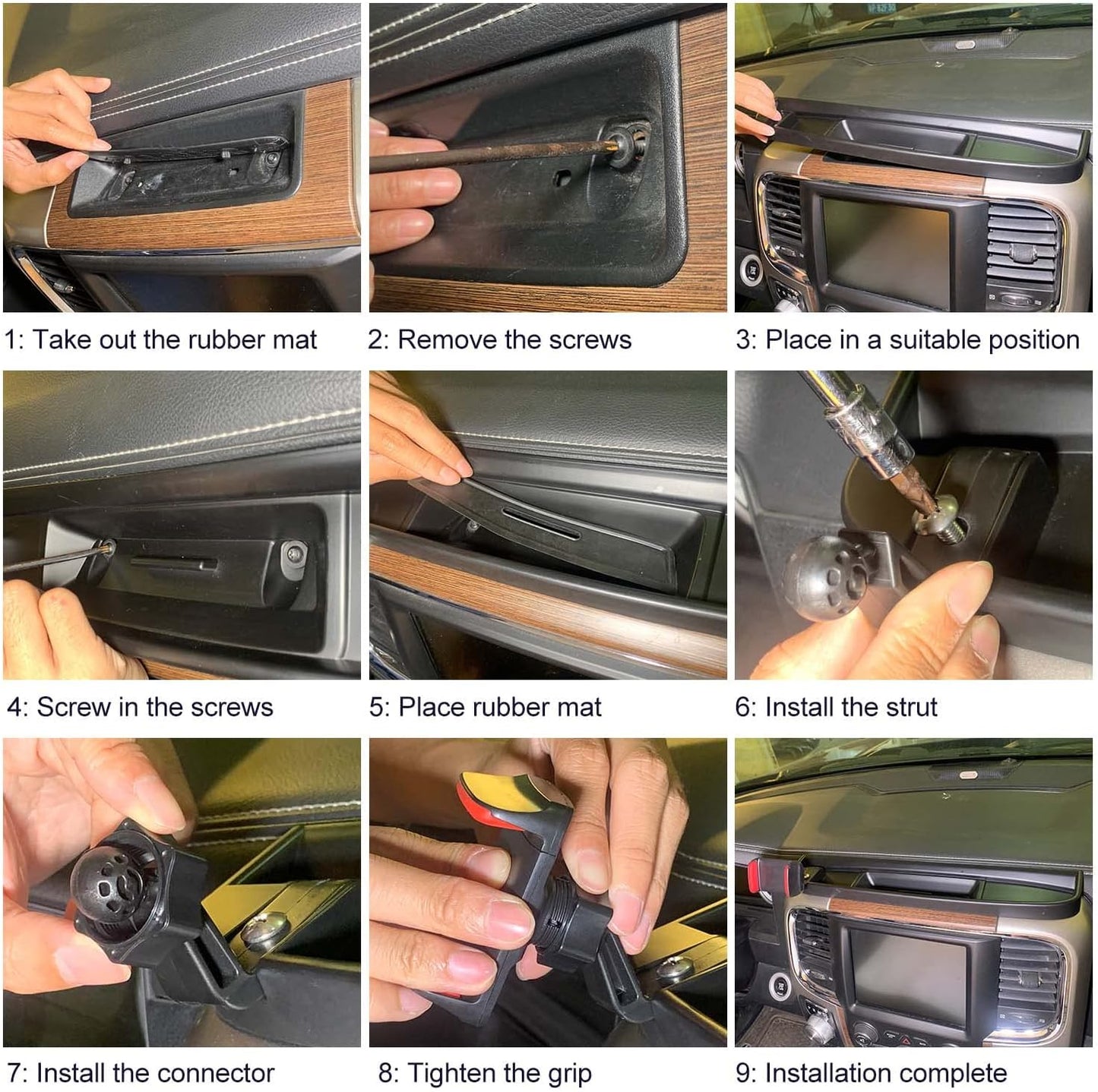 RT-TCZ Dash Mount Holder Cell Phone Holder with Storage Box Kit Bracket Center Console Interior Accessories for Dodge RAM 2012-2017