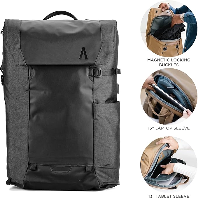 ERRANT Backpack Obsidian Black - Travel Backpack with Laptop Compartment, Waterproof 22L Everyday & Commuter Backpack for Men & Women