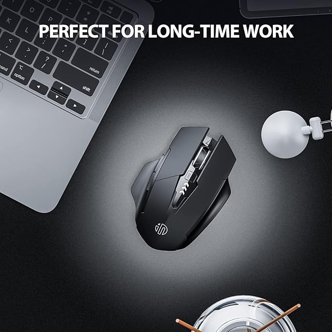 INPHIC Wireless Mouse Rechargeable, Battery Visible, 2400 DPI, 6 Buttons, Ergonomic Large Mouse for Laptop, Computer, Mac, PC etc.