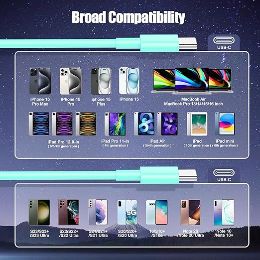 3-Pack Green [3.3FT+6.6FT+10FT] 60W USB C to USB C Cable, Type C Fast Charging Cable for iPhone Air 17 16e 16 15 Pro Plus Pro Max，for Galaxy S25, for iPad Pro/Air/mini, for MacBook Pro/Air and More