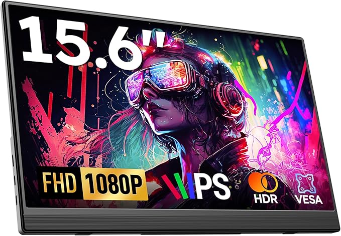 Portable Monitor, 15.6" FHD 1080P Travel Portable Monitor for Laptop, Ultra-Slim External Screen with Kickstand, Screen Extender for Laptop PC Mac Phone PS4/5 Xbox Switch
