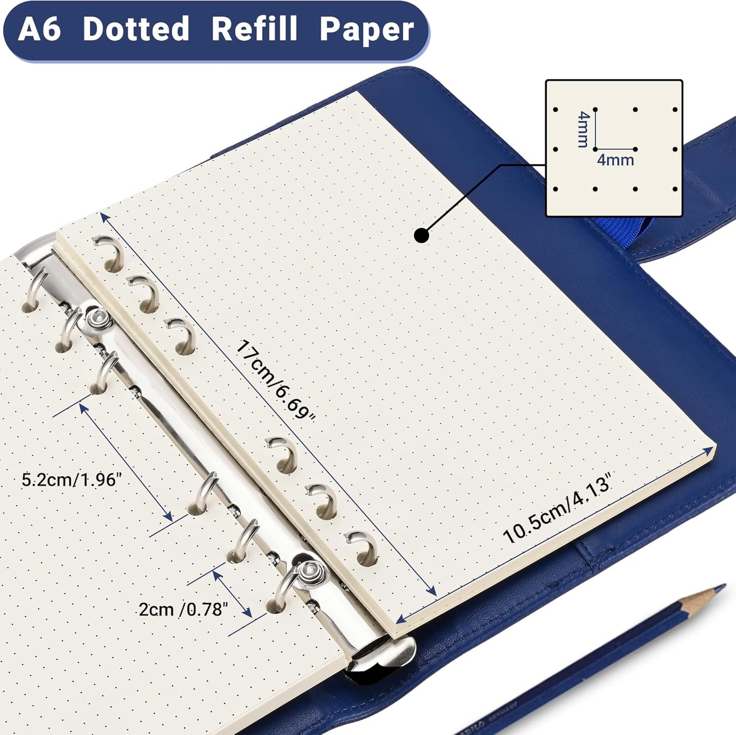 A6 Dot-Ruled Refill Paper, 100gsm Thick Beige No-Bleed Sheets (80-Pack), Pre-Punched – Fits A6 6-Ring Binders for Office, School & Teachers