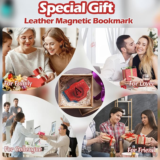 Personalized Bygone Mark Bookmark with Pen Holder, Leather Magnetic Bookmark 26 Letters Name Initial Bookmarks for Readers, Book Lover Gifts for Women Men Notebook Accessories (Red, O)