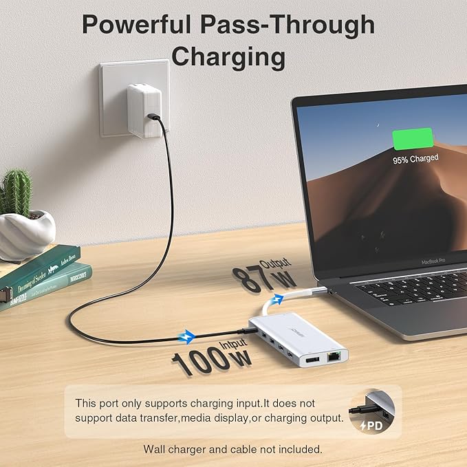 USB C Hub USB-C Docking Station Dual Monitor 14 in 1 Triple Display Multiport Adapter with 2 HDMI+DP+7 USB Type C/A Ports+Ethernet+Audio, USBC Dongle for Dell/HP/Lenovo ThinkPad/Surface(Sliver)