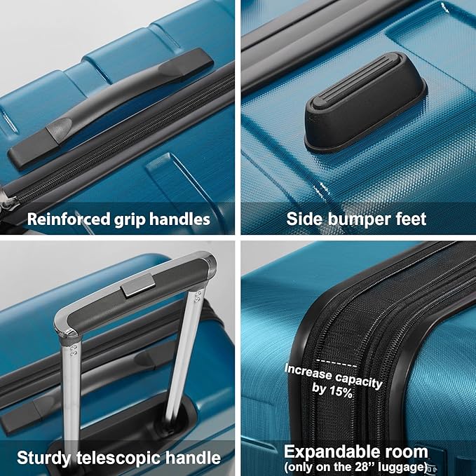 Coolife Luggage Expandable 3 Piece Sets PC+ABS Spinner Suitcase 20 inch 24 inch 28 inch (wine red., 3 piece set)