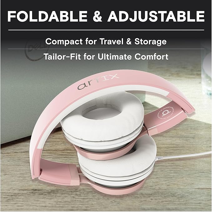 ARTIX CL750 Wired Headphones with Mic & Volume Control — Noise Isolating On-Ear Headphones for Computer and Laptop Wired, Plug in Corded Headphone Over Ear with Wire (Foldable, Aux Jack 3.5mm)