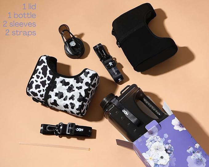 H2O Capsule Half Gallon Cube Square Water Bottle value pack - 2.2L Water Bottle with Strap, 2 Storage Sleeves, Straw Lid – BPA Free Reusable Sports Water Jug with Handle, (68 Ounce)