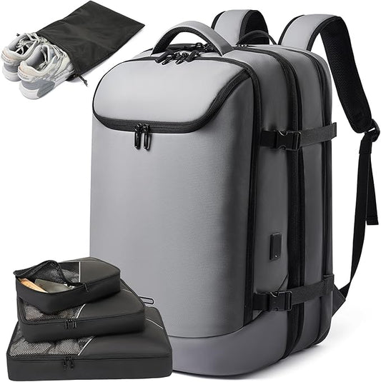 Laptop Backpack for Women, 50L Carry On Backpack Men, Expandable Flight Approved Water Resistant Luggage with 3 Packing Cubes & USB Port, Travel Backpack Fits 17.3 Inch Notebook