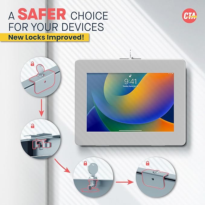 Locking iPad Wall Mount - CTA Anti-Theft Locking Tablet Enclosure for iPad 10.9" 10th Gen - A16 - Air 11 - Pro 11 Inch - 7/8/9 Gen - 10th Gen 10.2" - Pro 11" - Galaxy Tabs - (PAD-PARAWS)