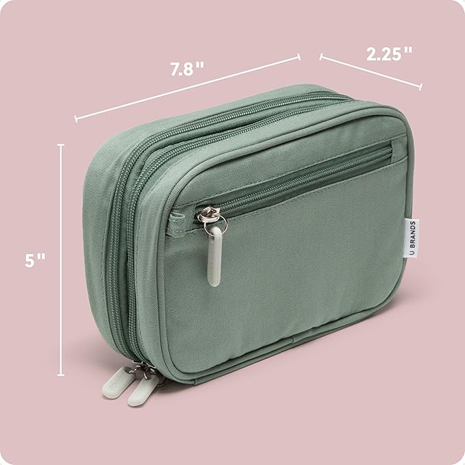 U Brands Dual Zip Canvas Tech Organizer Pouch, 7.8" x 5" Cord Organizer, Computer Accessories, Travel Essentials, Travel Gifts for Men Who Have Everything, Electronics, Eucalyptus Green