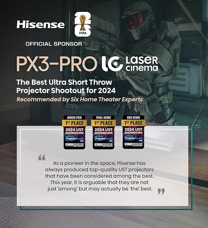 Hisense PX3-PRO Ultra Short Throw Triple Laser Projector, 4K UHD, 80” – 150”, 3,000 Lumens, 3000:1 Contrast, Dolby Vision & Atmos, IMAX Enhanced, 240 High Refresh Rate, Google TV, Designed for Xbox