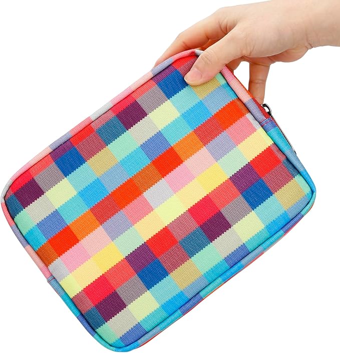 E-Tree Cute Makeup Bag,Big Travel Make up Pouch,Zipper Large Toiletry Cosmetic Brush Skin Care Case for Women Man,Tech Electronic Organizer,Small Canvas Storage for Personal Items,Colorful Checkered