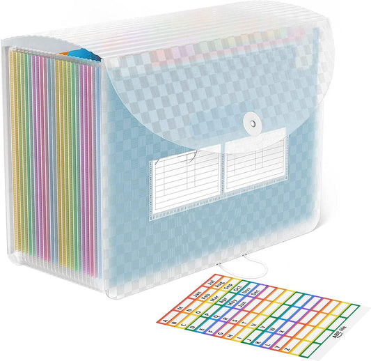 ABC life 26 Pockets Accordian File Folder Organizer Letter Size Expanding File Folder, A4 Portable Document Paper School Organizer, Expandable Multicolor Accordion Filing Folders with Labels(Blue)