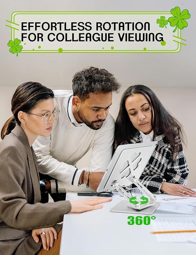 Tablet Stand for iPad,360° Rotating Desktop Holder - Aluminum Adjustable & Foldable Desk Holder for iPad Pro 12.9/11,Air 10.9,Samsung Tab S9,Portable Home/Office,Gift for Mom,Teens,Silver