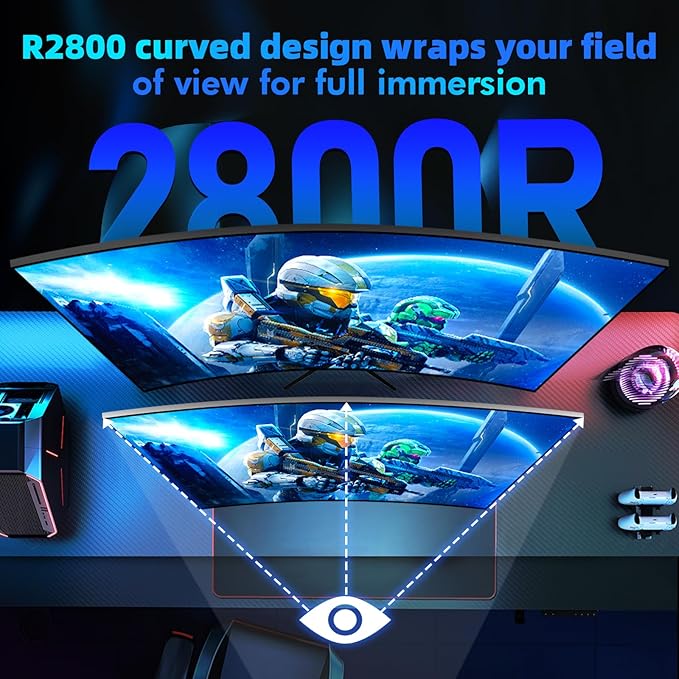 Gaming Monitor, Curved Computer Monitor 32'', Curved Gaming Monitor QHD(2560x1440) 180Hz, Curved Monitor w/Multi-Window, R2800, HDR, FreeSync, 1ms Display, Eye Care|Anti-Glare,PC Monitors Black
