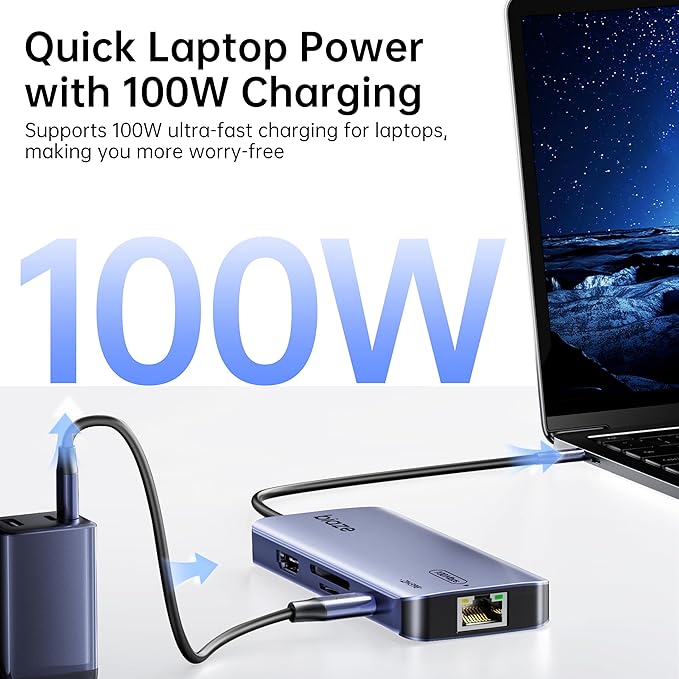 8-in-1 USB C Hub Adapter for MacBook, 4K60Hz HDMI, 100W PD Charging, USB 3.0, USB 2.0 * 2, SD/TF Card Reader, 100M Ethernet, 7 Ports Dongle for MacBook Pro/Air, iPad Pro, iPhone