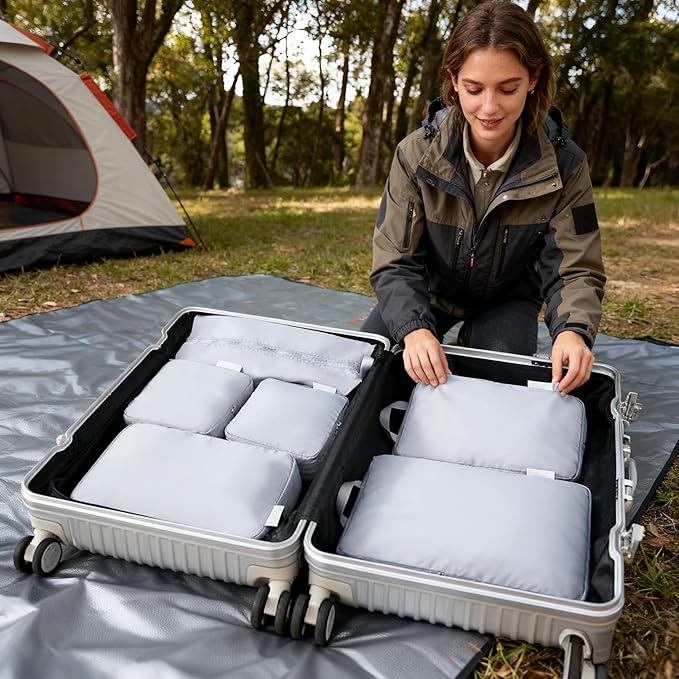 6-piece travel compression packaging cube - foldable travel bag expandable, luggage storage bag. (haze blue)