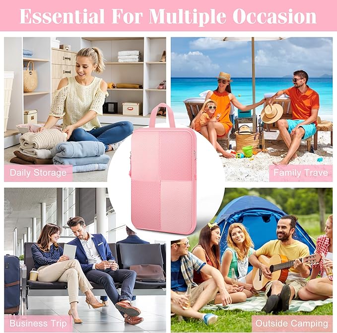 8 Set Compression Packing Cubes for Travel, Expandable Waterproof Travel Organizer, Lightweight Luggage Organizer with Shoes & Laundry Bags, Travel Accessories for Men Women, Pink