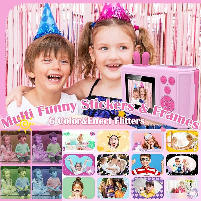 YINOCHE Kids Camera Instant Print, Camera for Kids with Printable Photos, Toddler Camera Toys for Children Ages 3-14, Digital Camera Birthday Gifts for Girls (Pink)