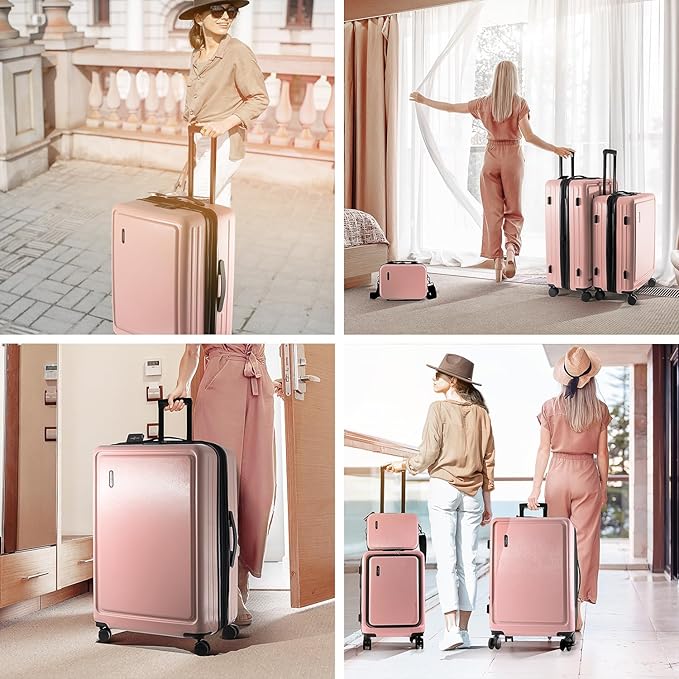 Hard Shell Luggage Sets with Spinner Wheels 4 Piece, Expandable Large Suitcases with TSA Lock, Travel Large Suitcase Set, Pink Luggage Set