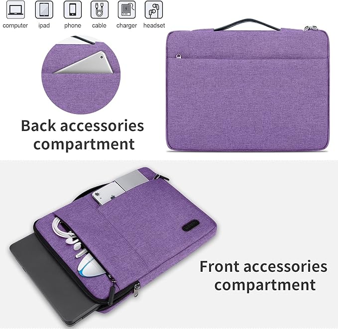 Laptop Sleeve Case 13.3-14 Inch Waterproof Durable 360 Protective Carrying Case Portable Handle Business Briefcase Compatible with MacBook Air/Pro HP ThinkPad Notebook Purple