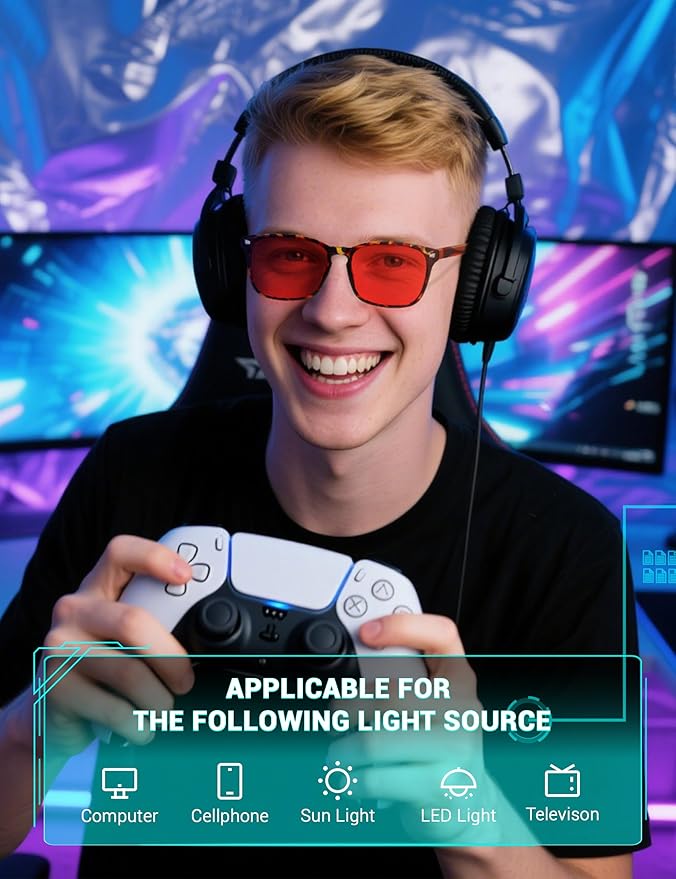 TIJN Sleep Glasses for 99.9% Blue Green Light Blocking Dual AR Coatings Red Lens for Computer Gaming Reduce Eyestrain