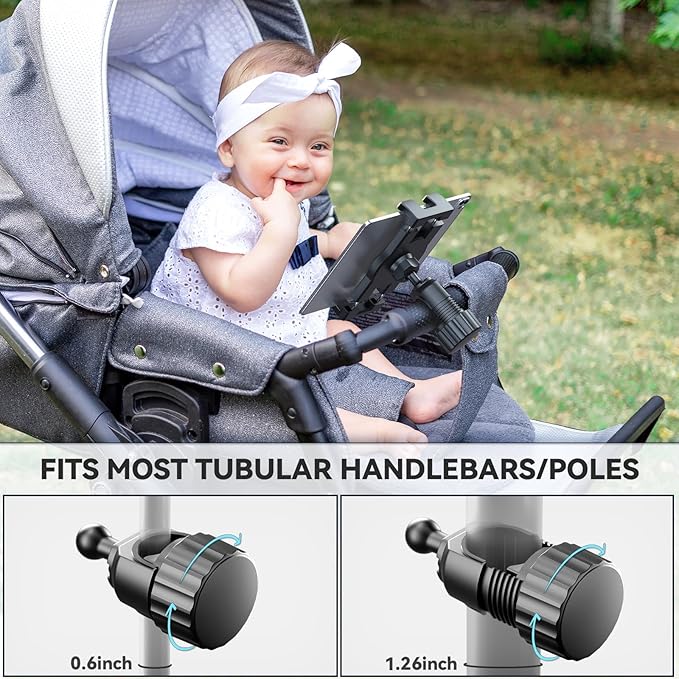 KDD Spin Bike Tablet Holder Mount, Adjustable iPad Phone Stand for Microphone Stand, 360° Rotatable Bike Handlebar Mount for Bicycle, Mic Stand, Fit for 12.9 Air Mini, Galaxy Tabs, iPhone(4.7-13”)