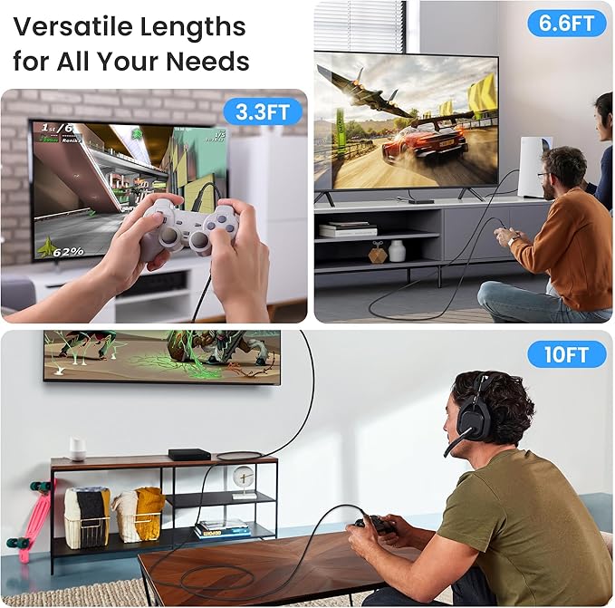 Elebase PS5 Slim Pro Controller Charger Cord 3.3/6.6/10ft 3Pack,PlayStation 5 DualSense Controller,USB C Fast Charging Cable for X Box Series X/S Switch 2,Elite Series 2