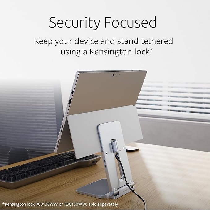 Kensington Elevated Stand Adjustable for Surface Stand for Desk, on-Skid Tablet Holder Designed for Surface Pro, Silver (K58277WW)