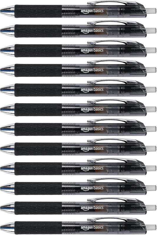 Amazon Basics Gel Pens Fine Point Smooth Writing Pens, Retractable, Black, 0.7mm, 12 Pack