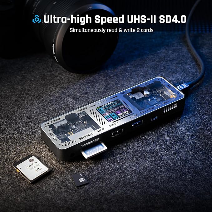 DOCKCASE Explorer Edition USB C Hub (10-in-1) with 4K@60Hz HDMI & DP, Gigabit Ethernet,1 USB-C and 3 USB-A Ports,100W Power Delivery, UHS-II TF/SD Card Slot for MacBook Air/Pro,XPS,and More