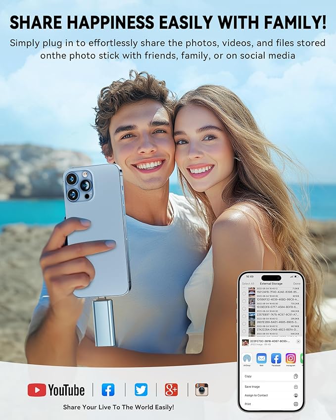 MFi Certified Flash Drive 256GB for iPhone Thumb Drive Photo Stick, High Speed USB Memory Stick iPhone Flash Drive for Photos Videos, External Storage Jump Drive for iPhone/iPad/Android/PC (Blue)