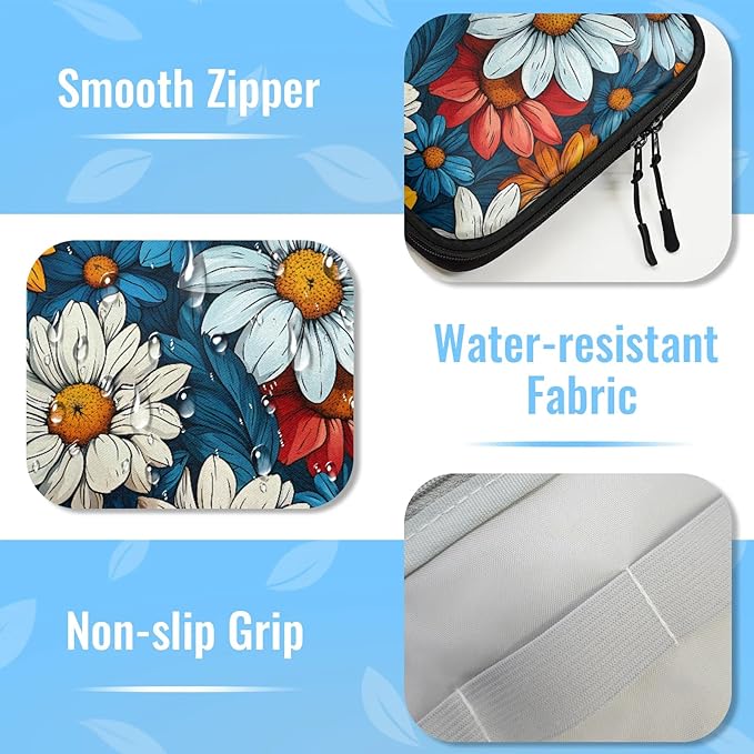 Colorful Daisy Flowers Electronics Travel Organizer Case, Tech Accessories Cable Storage Bag for Cords, Charger, Phone, Hard Drive