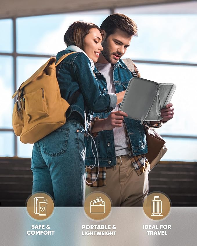 VULKIT Passport Wallet Passport Family Holder RFID Blocking Travel Card Organizer with Wrist Strap for Men or Women(Grey)