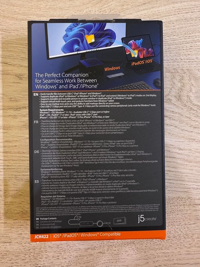 j5create iPad/iPhone to Windows Collaboration Sharing Hub, Use iPad as a Second Display for Windows Laptop, Transfer Files Between iPhone and Win PC, Wormhole Switch CrossLink (JCH422)