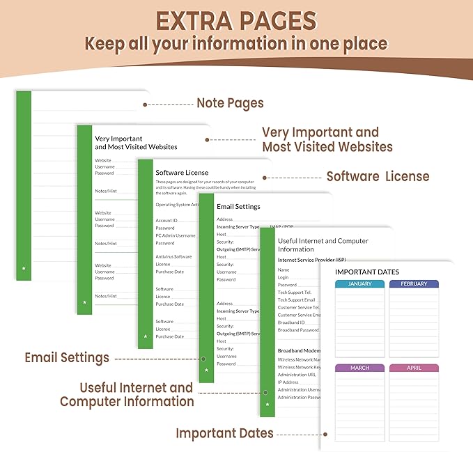 SUNEE Password Book with Colorful Alphabetical Tabs, Password Books for Seniors, Password Keeper Book for Computer and Internet Address Website Login, 5.3''x 7.7''- Brown