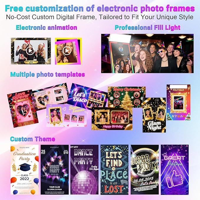 Mirror Photo Booth with Camera and Printer, 65" Magic Mirror Photo Booth, 32" Touch Screen Built-in Mini PC with Instant Print and Sharing, Music Sync Control RGB Light (White, 65-32" Full Set)