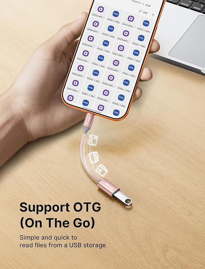 JSAUX USB C to USB 3.0 Adapter [2 Pack], USB C Male to USB Female OTG Cable Adapter Compatible with MacBook Pro/Air, iPhone 17 Pro Max/iPhone Air/16e/16/15 Series, Samsung Galaxy S25/S24/S23-Pink