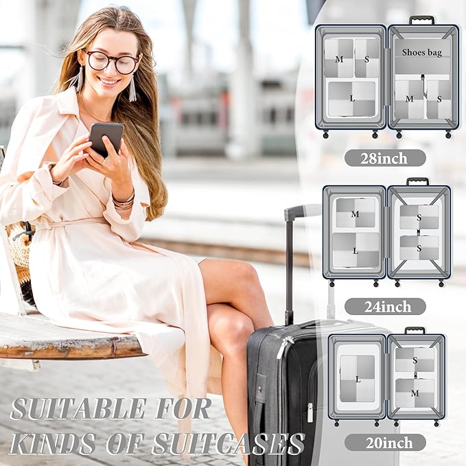 8 Set Compression Packing Cubes for Travel, Expandable Waterproof Travel Organizer, Lightweight Luggage Organizer with Shoes & Laundry Bags, Travel Accessories for Men Women, Grey