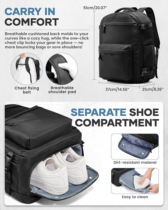 Vacuum Travel Backpack with Pump for Women,Personal Item Carry on Backpacks Flight Approved 18x14x8 inches for Men,Laptop Waterproof Work Compression bags Casual Daypack. Black.