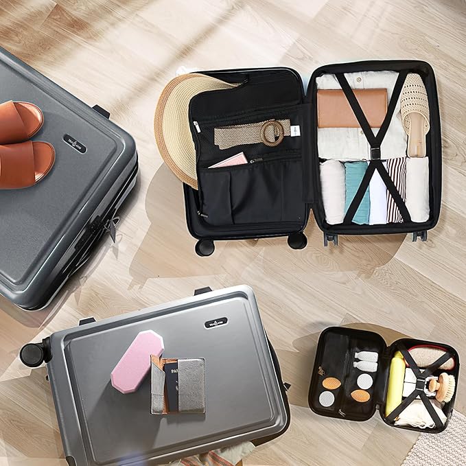 Hard Shell Luggage Sets with Spinner Wheels 4 Piece, Expandable Large Suitcases with TSA Lock, Travel Large Suitcase Set, Grey Luggage Set