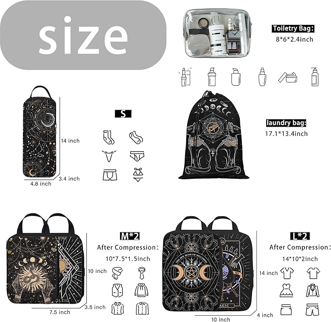 8 Pcs Compression Packing Cubes Travel for Suitcases, Waterproof Luggage Organizer Washable Storage Bags Set for Backpack Travel- Packaging Cubes for Carry-Ons and Storage