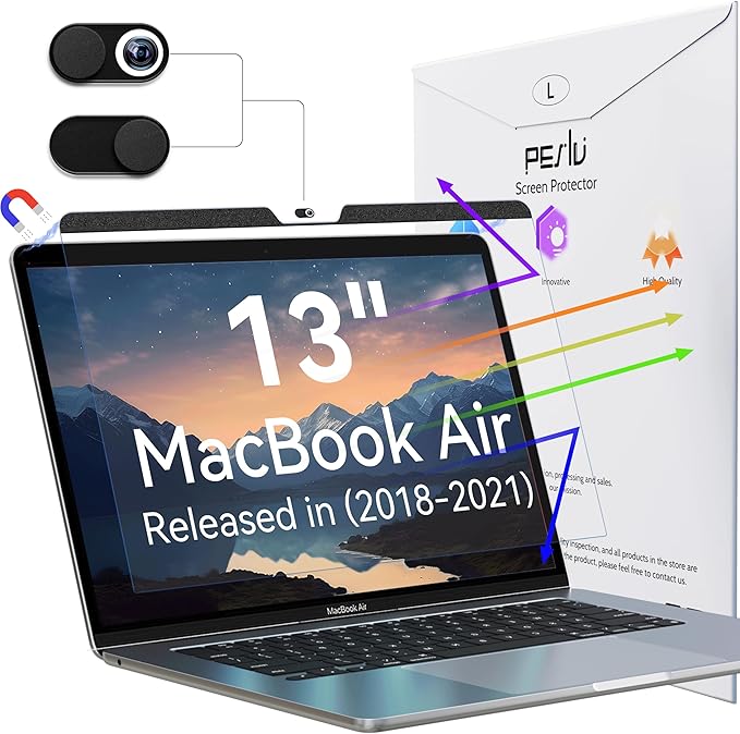 Magnetic Anti Blue Light Screen Protector for MacBook Air 13 Inch (2018-2021, M1), Removable Glare Filter for 13.3" Mac Laptop Computer