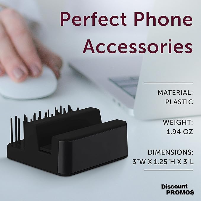 DISCOUNT PROMOS Light Up Logo Phone Stands Set of 10, Bulk Pack - Essential Smartphone Accessory, Perfect for Office and Home - Black