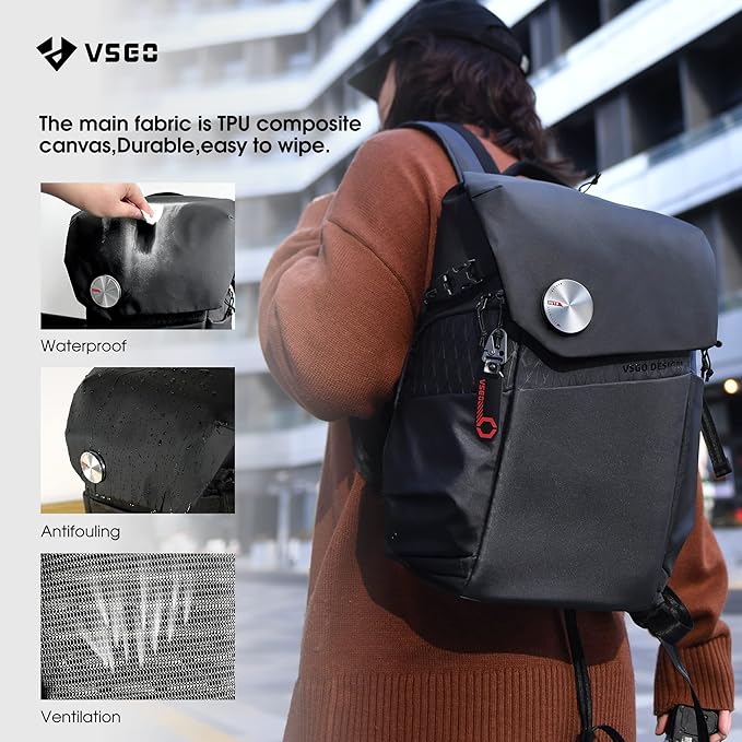 VSGO Black Snipe Camera Backpack 16L – Lightweight 1.1kg Professional DSLR/SLR Photography Bag for Sony, Canon, Nikon Cameras, DJI Stabilizers, Travel & Outdoor Use
