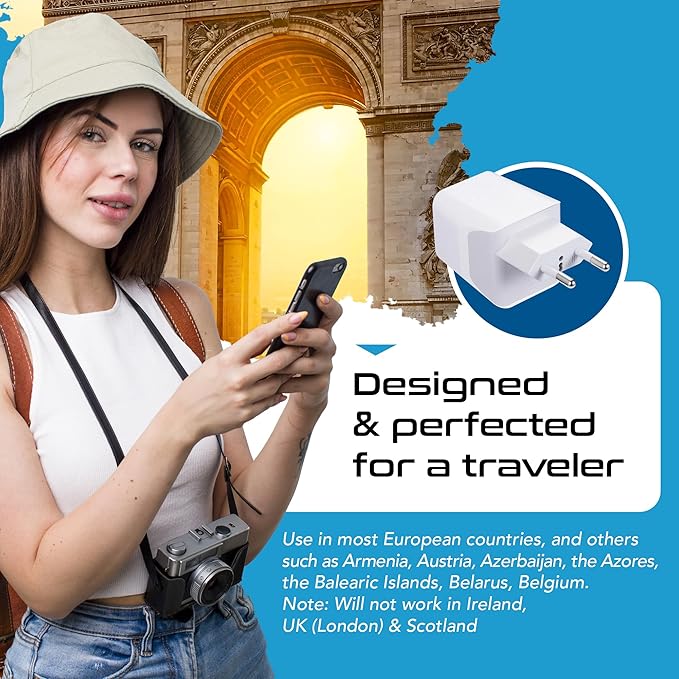 Ceptics Switzerland Travel Plug Set - with 2 USB + USA Socket Input - Type J and Type C- Ultra Compact - Safe Grounded Perfect for Cell Phones, Laptops, Camera Chargers