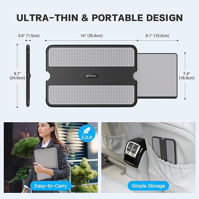 AboveTEK Portable Laptop Lap Desk w/Retractable Left/Right Mouse Pad Tray, Non-Slip Heat Shield Tablet Notebook Computer Stand Table w/Sturdy Stable Work Surface for Bed Sofa Couch or Travel