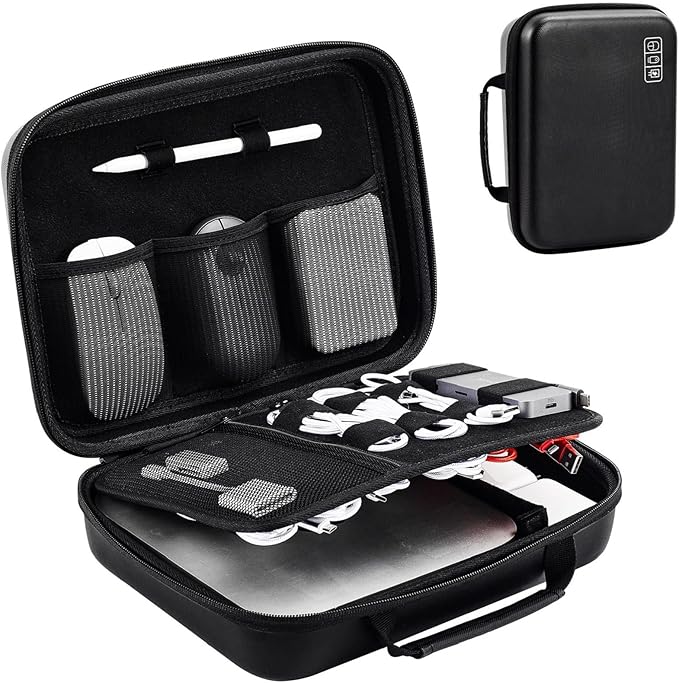 ProCase Hard Travel Electronic Organizer Case for MacBook Power Adapter Chargers Cables Power Bank Apple Magic Mouse Apple Pencil USB Flash Disk SD Card Small Portable Accessories Bag