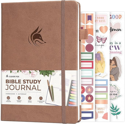 Clever Fox Bible Study Journal – Church Notes Notebook – Note Taking & Journaling Kit – Faith Based Religious Gifts & Accessories (Dark Terracotta)