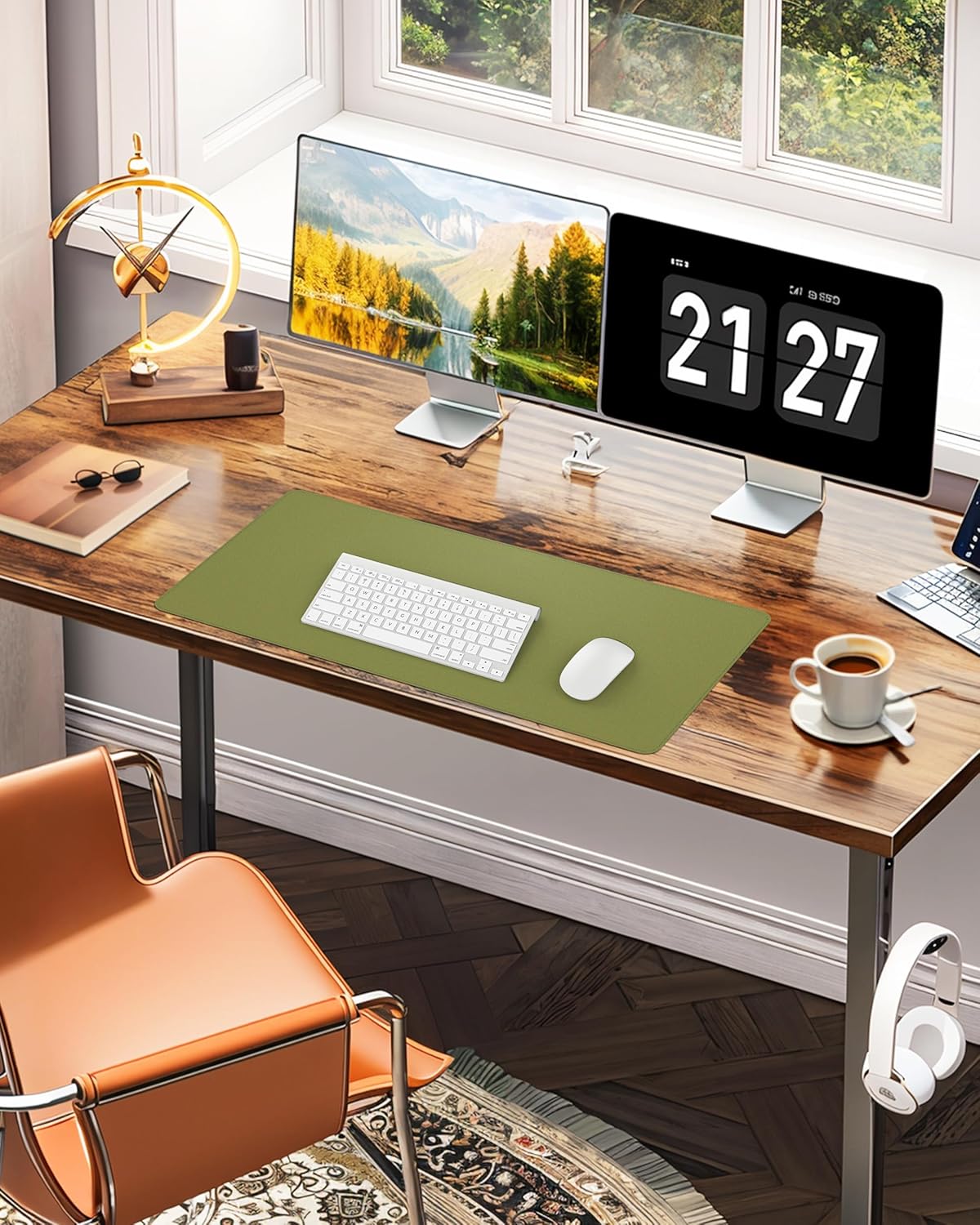 Desk Pad Mat - Leather Desk Pad Protector for Office and Home - Desk Organization and Accessories - Ideal for Large Mouse Pad and Desk Mats on Top of Desks(Green,31.5" x 15.7")